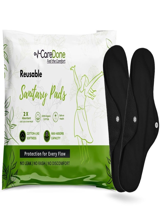 CareDone Super Comfy Heavy Flow Pad - Extra large| |Reusable Sanitary Cloth Pad | Organic Cotton| with leak proof | lasts upto 75-100 washes. (Black Cloth Pad- Pack 2) - Image 1