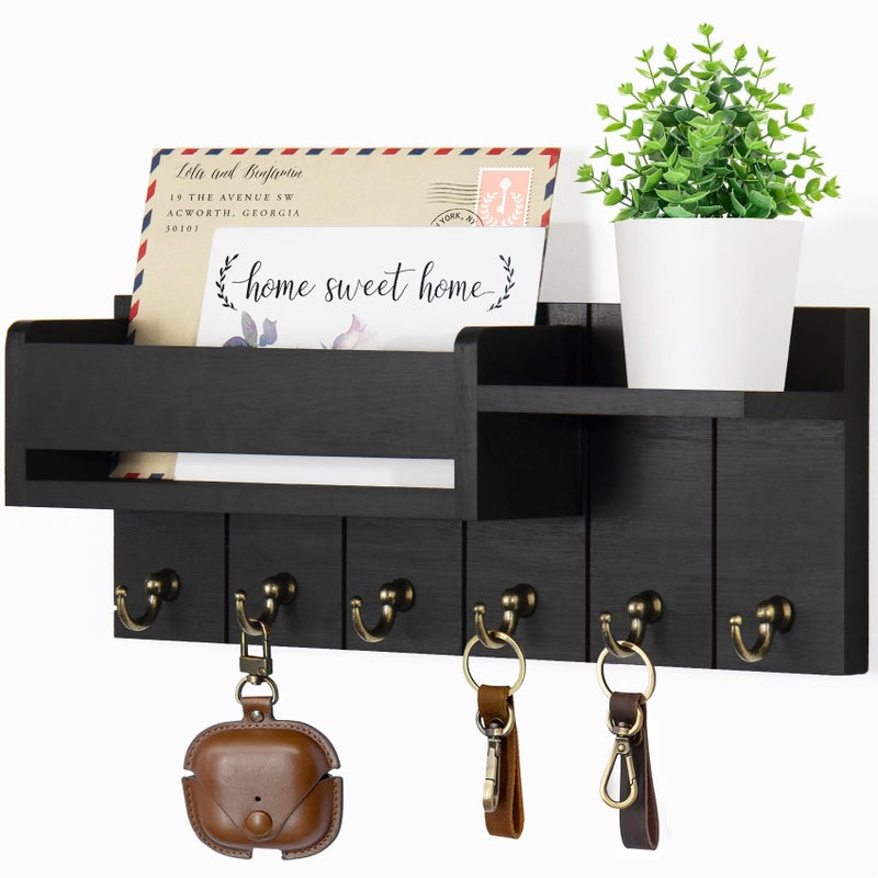 RelaxScene Key Holder Wall Mount - Decorative Key Rack and Mail Organizer with 6 Key Hooks - Wooden Key Hanger with Shelf for Living Room Decor - Rustic Farmhouse Home Entryway Aesthetic Essentials - Image 1