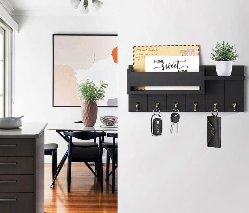 RelaxScene Key Holder Wall Mount - Decorative Key Rack and Mail Organizer with 6 Key Hooks - Wooden Key Hanger with Shelf for Living Room Decor - Rustic Farmhouse Home Entryway Aesthetic Essentials - Image 3