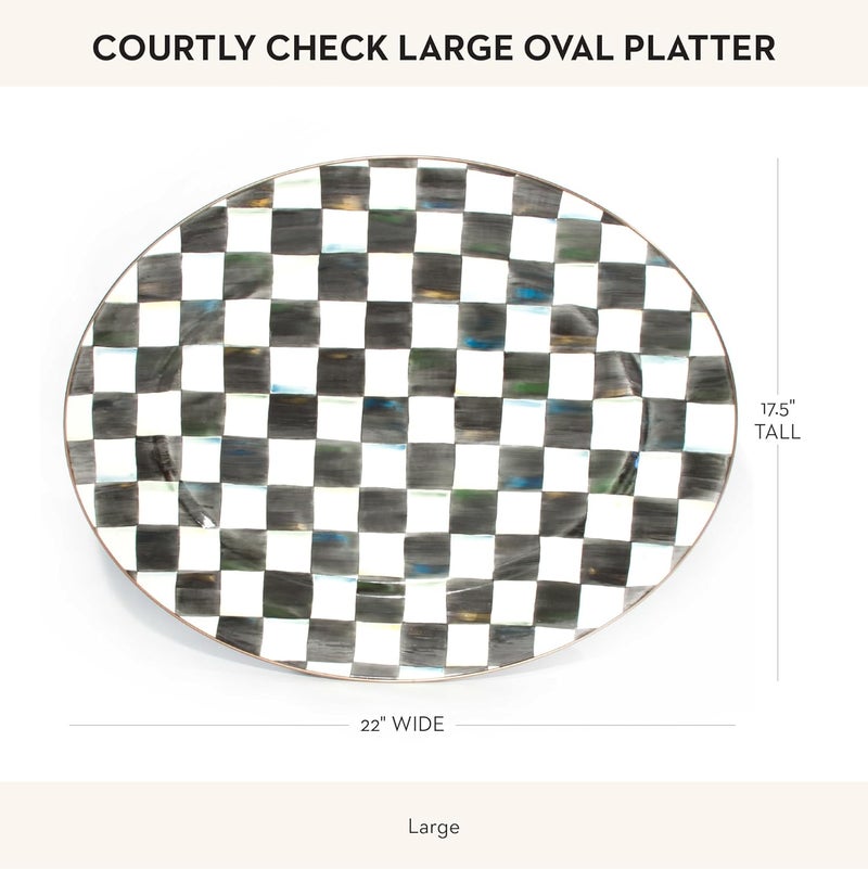 mackenzie childs MACKENZIECHILDS Enamel Oval Platter Serving Plate for Entertaining Large BlackandWhite Courtly Check - Image 4