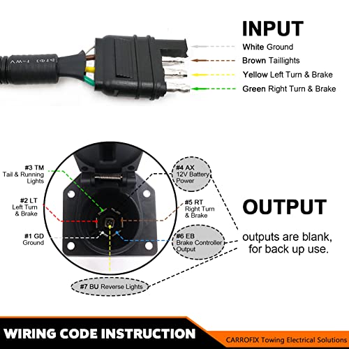 CARROFIX 4 Way Flat to 7 Way Blade Trailer Wiring Adapter Truck Connector Plug with Mounting Bracket - Image 4