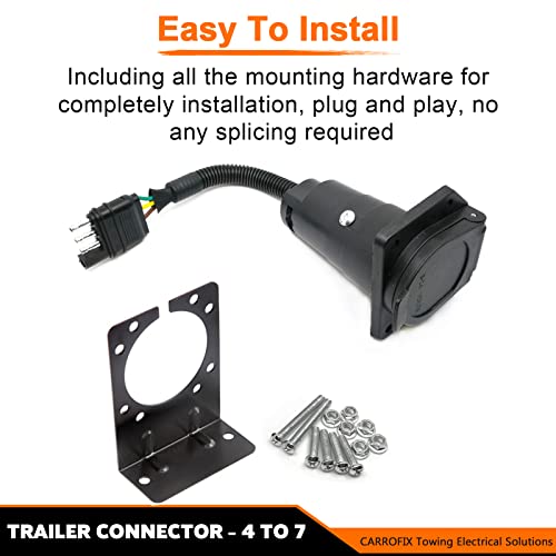 CARROFIX 4 Way Flat to 7 Way Blade Trailer Wiring Adapter Truck Connector Plug with Mounting Bracket - Image 3