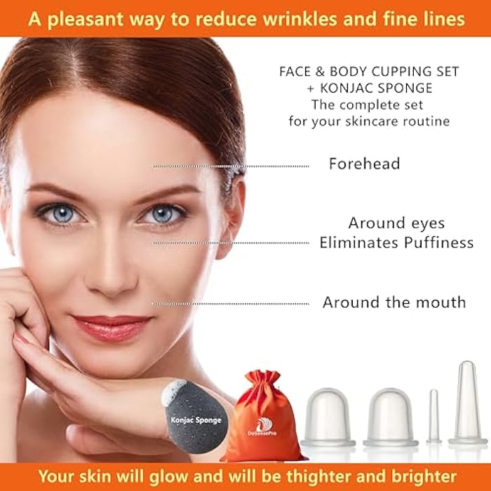DoSensePro Facial Cupping Set – 4 Silicone Cups for Face, Neck & Body + Konjac Sponge & Guide – Lymphatic Drainage, Anti-Aging, Puffiness Reduction, TMJ Relief & Cellulite Massage – Medical-Grade Silicone - Image 2