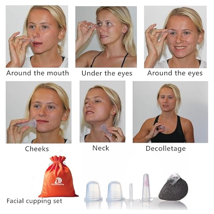 DoSensePro Facial Cupping Set – 4 Silicone Cups for Face, Neck & Body + Konjac Sponge & Guide – Lymphatic Drainage, Anti-Aging, Puffiness Reduction, TMJ Relief & Cellulite Massage – Medical-Grade Silicone - Image 3
