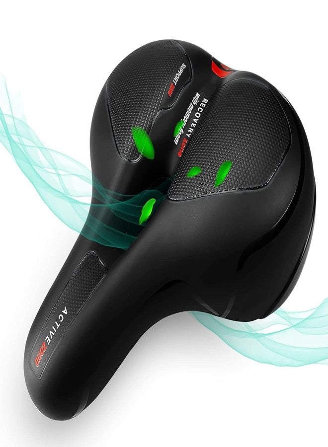 Linist مقعد دراجة لينيست، سرج دراجة عريض بديل مع جلد مبطن برغوة الذاكرة المقاومة للماء، وسادة مقعد بشريط عاكس وكرات مطاطية مزدوجة ماصة للصدمات، سرج دراجة (أسود-أحمر) - Image 2