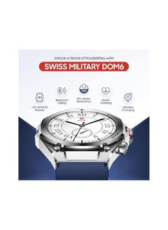 SWISS MILITARY Swiss Military DOM6 Smartwatch 1.43" AMOLED, Bluetooth Calling, Multi Language, Health & Sports Tracking, Wireless Charging, 7 Days Battery, IP67, iOS/Android Compatible, Silver Frame with Blue Strap  - Image 3
