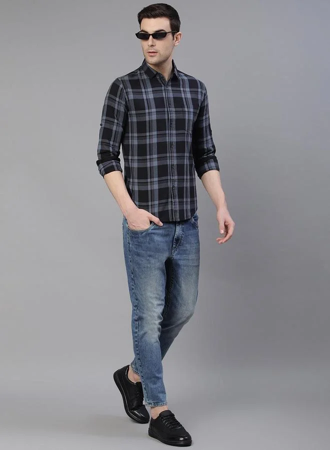 Dennis Lingo Slim Fit Grey Men's Casual Shirt, Spread Collar, Full Sleeves, 100% Cotton,