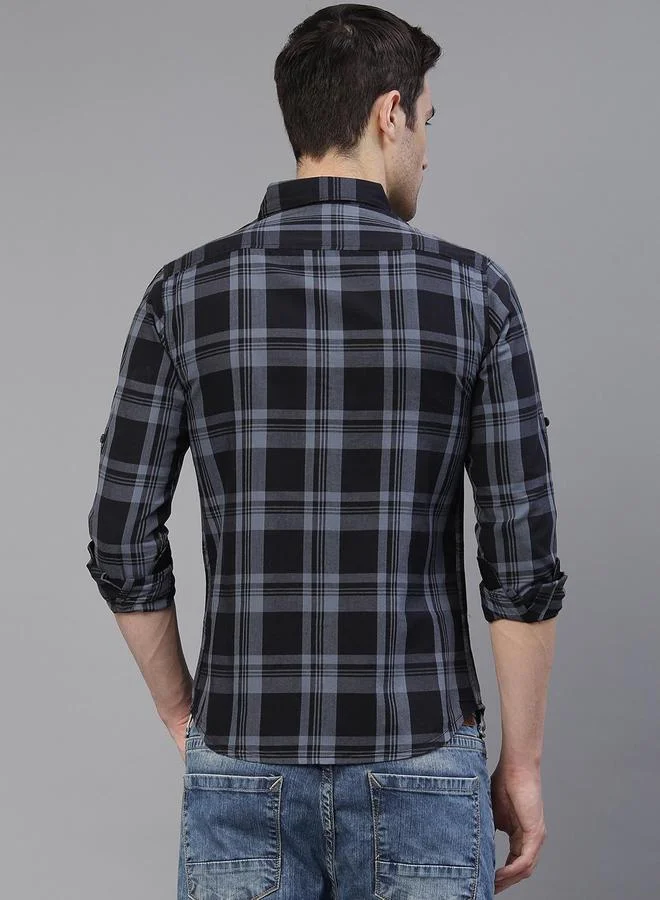 Dennis Lingo Slim Fit Grey Men's Casual Shirt, Spread Collar, Full Sleeves, 100% Cotton,