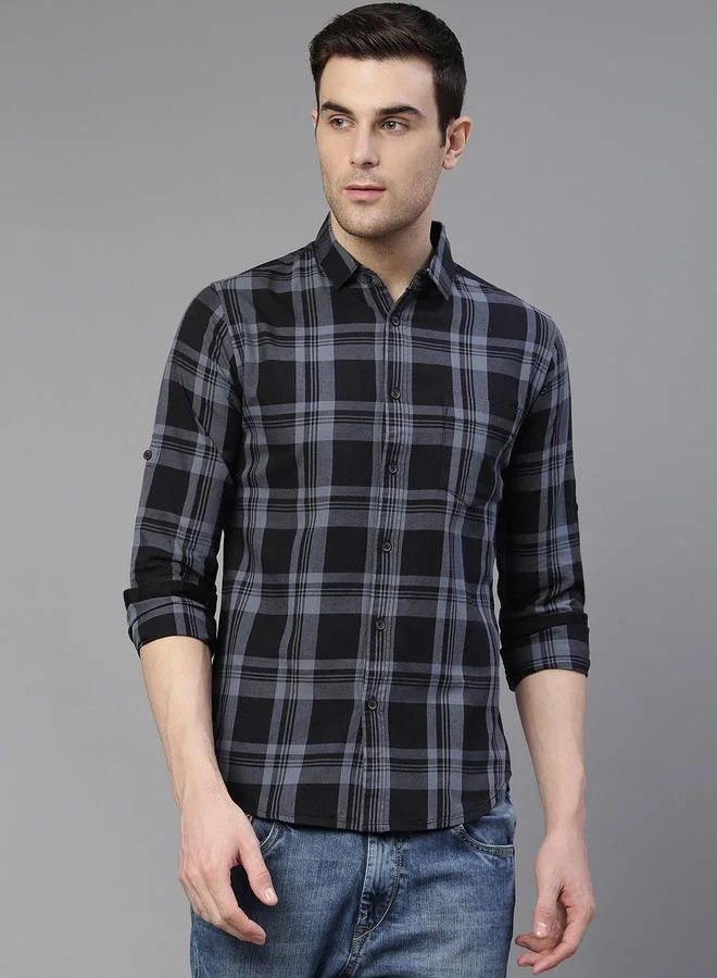 Dennis Lingo Slim Fit Grey Men's Casual Shirt, Spread Collar, Full Sleeves, 100% Cotton,