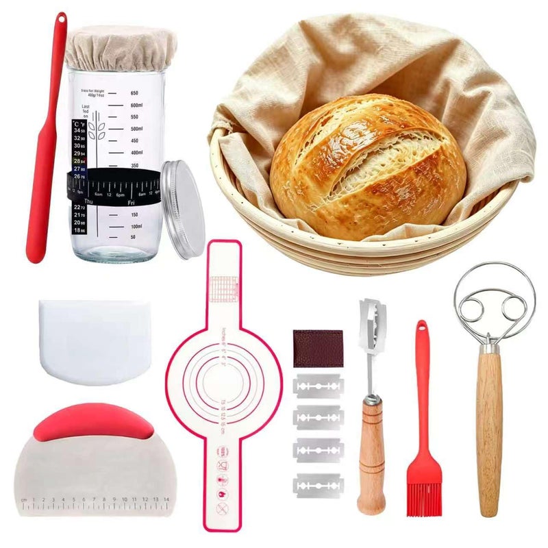DWDiWen Complete Sourdough Starter Kit with JarBanneton Proofing BasketDough WhiskAllinOne Sourdough Bread Baking Supplies Set for Homemade Artisan Bread - Image 3
