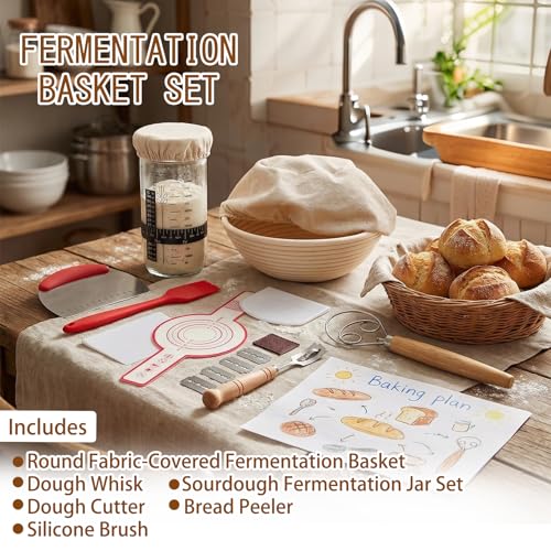 DWDiWen Complete Sourdough Starter Kit with JarBanneton Proofing BasketDough WhiskAllinOne Sourdough Bread Baking Supplies Set for Homemade Artisan Bread - Image 5