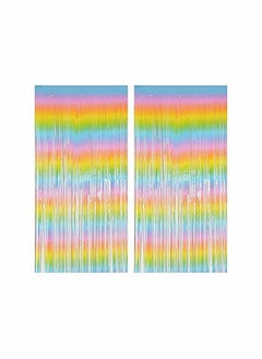 Y&D Rainbow Foil Fringe Curtain, 2PCS 3.28FT x 6.56FT Metallic Tinsel Door Curtains Photo Booth Backdrop  - Image 1