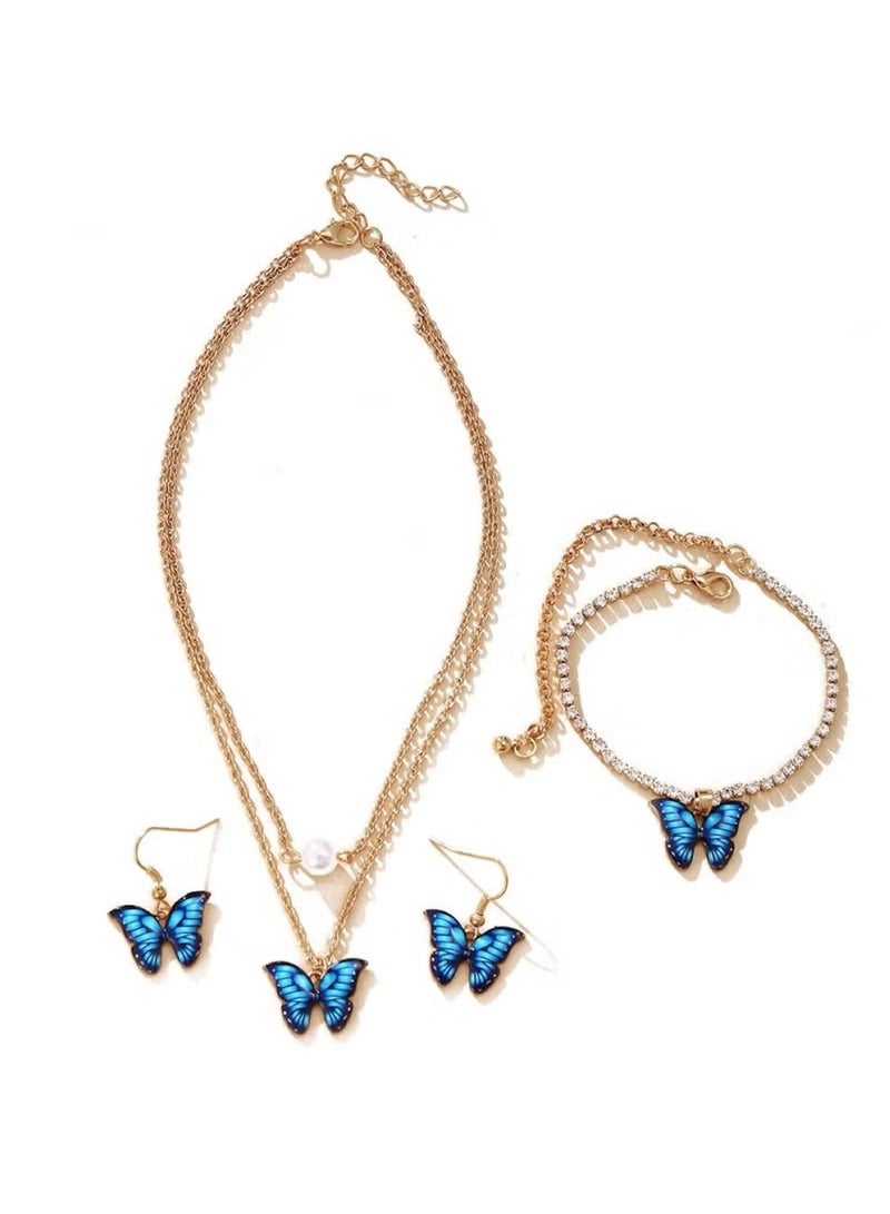 Huitich Blue Butterfly Jewelry Set – Necklace, Bracelet & Earrings Trio - Image 1