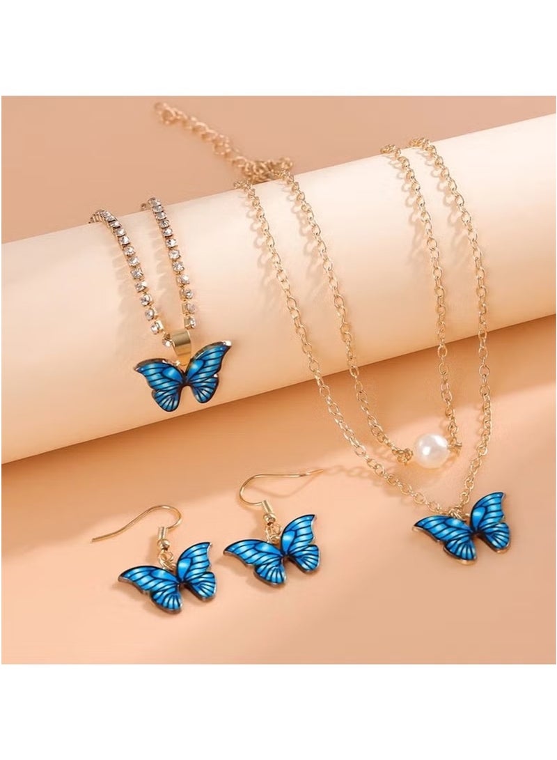 Huitich Blue Butterfly Jewelry Set – Necklace, Bracelet & Earrings Trio - Image 4