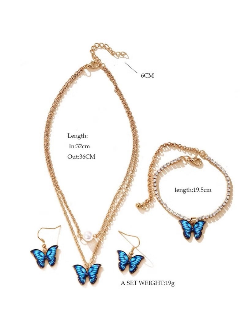 Huitich Blue Butterfly Jewelry Set – Necklace, Bracelet & Earrings Trio - Image 5