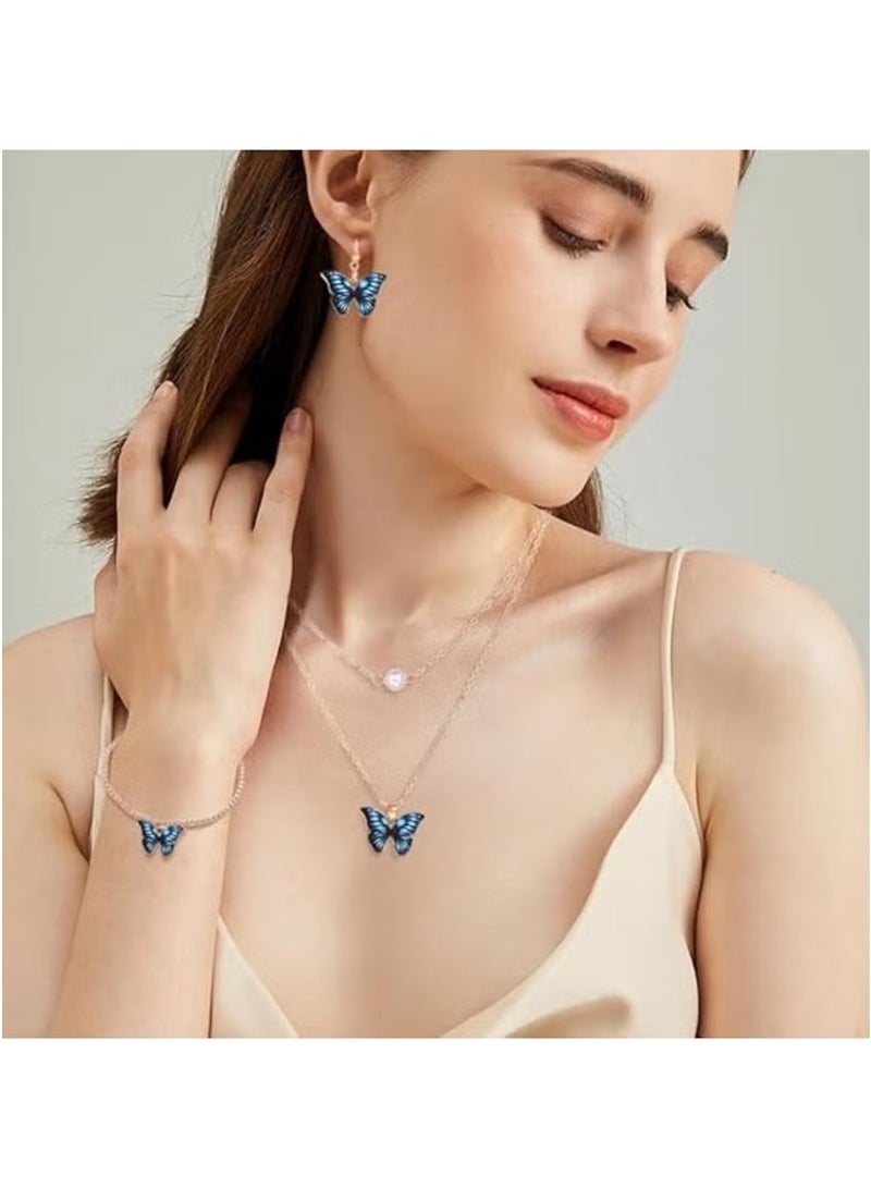 Huitich Blue Butterfly Jewelry Set – Necklace, Bracelet & Earrings Trio - Image 3