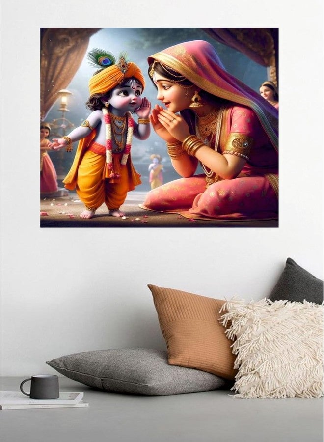 Akki World Little Cute Baby Kirshna With Maa Wall Poster For Living Room, Kids Room, Pooja Room (Size - 41CM X 41CM) - Image 2