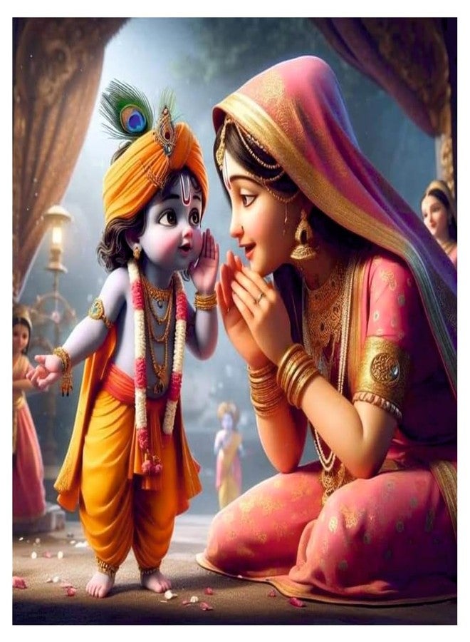 Akki World Little Cute Baby Kirshna With Maa Wall Poster For Living Room, Kids Room, Pooja Room (Size - 41CM X 41CM) - Image 1