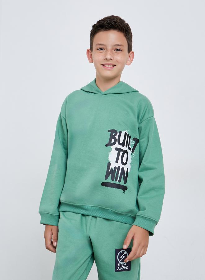 Styli Teens Green Graphic Print Cotton Hoodie - Image 3