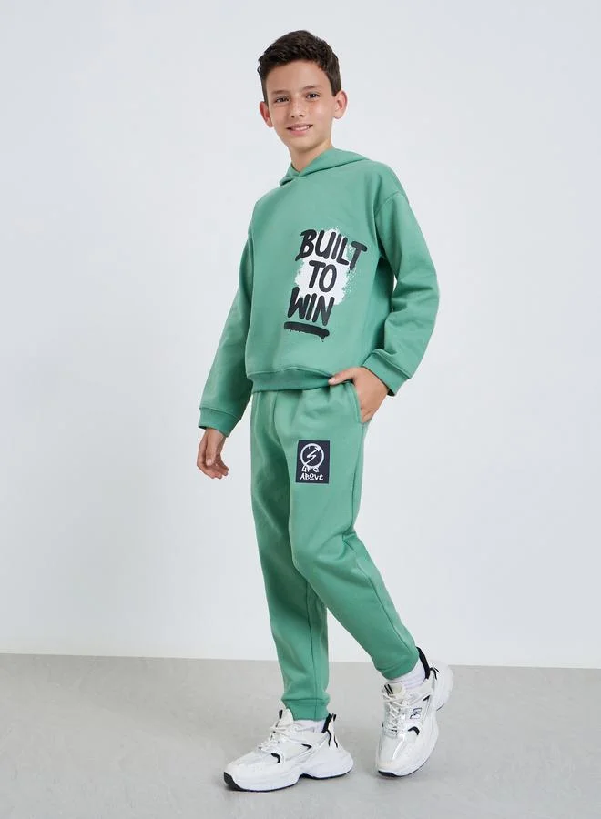 Styli Teens Green Graphic Print Cotton Hoodie