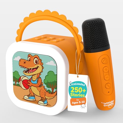 WonderBuddy StoryBox Mini, 250+ Stories Preloaded, Karaoke Mic for Singing, RGB Lights, Kids BT Speaker, Musical Toy, Birthday Gift for 6-10 Year Kids - Dino with Mic - Image 1