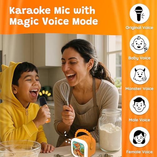 WonderBuddy StoryBox Mini, 250+ Stories Preloaded, Karaoke Mic for Singing, RGB Lights, Kids BT Speaker, Musical Toy, Birthday Gift for 6-10 Year Kids - Dino with Mic - Image 4