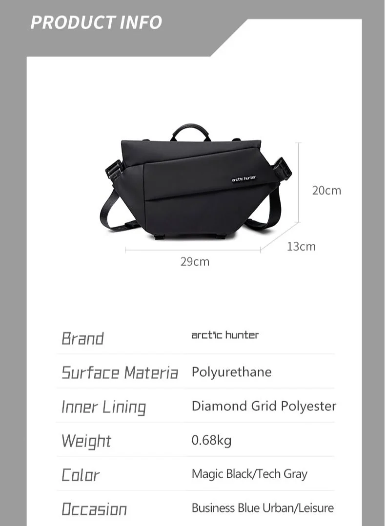 أركتيك هانتر Sling Crossbody Bag Shoulder Bag for Men Women Lightweight One Strap Backpack Messenger Bag Backpack for Hiking Walking Biking Travel Cycling YB00046 Black