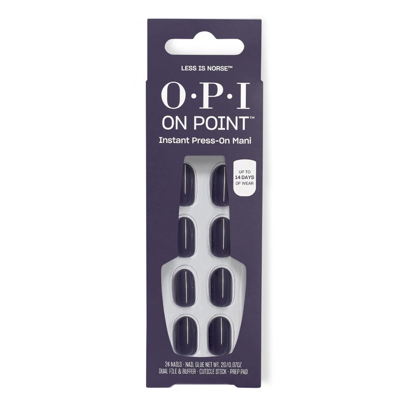 OPI On Point Less is Norse | Short Round Dark Deep Blue Press On Nails | 24 Count with Nail Glue | Long Lasting, Reusable, Non-damaging | Fall 2025 Shades - Image 1