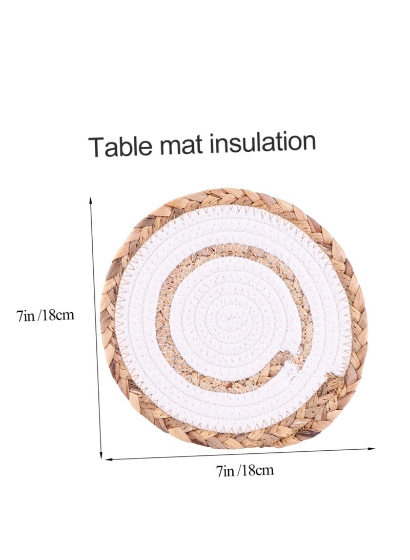 KASTWAVE 7 Inch Round Braided Placemats, Washable Heat Resistant Cotton Polyester Circle Place Mats for Kitchen Dining Table, Round Woven Placemats (4 Pcs) - Image 4