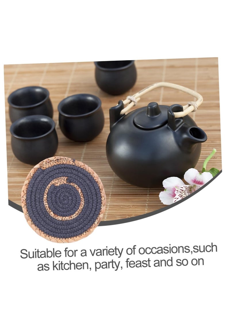 KASTWAVE 7 Inch Round Braided Placemats, Washable Heat Resistant Cotton Polyester Circle Place Mats for Kitchen Dining Table, Round Woven Placemats (4 Pcs) - Image 5