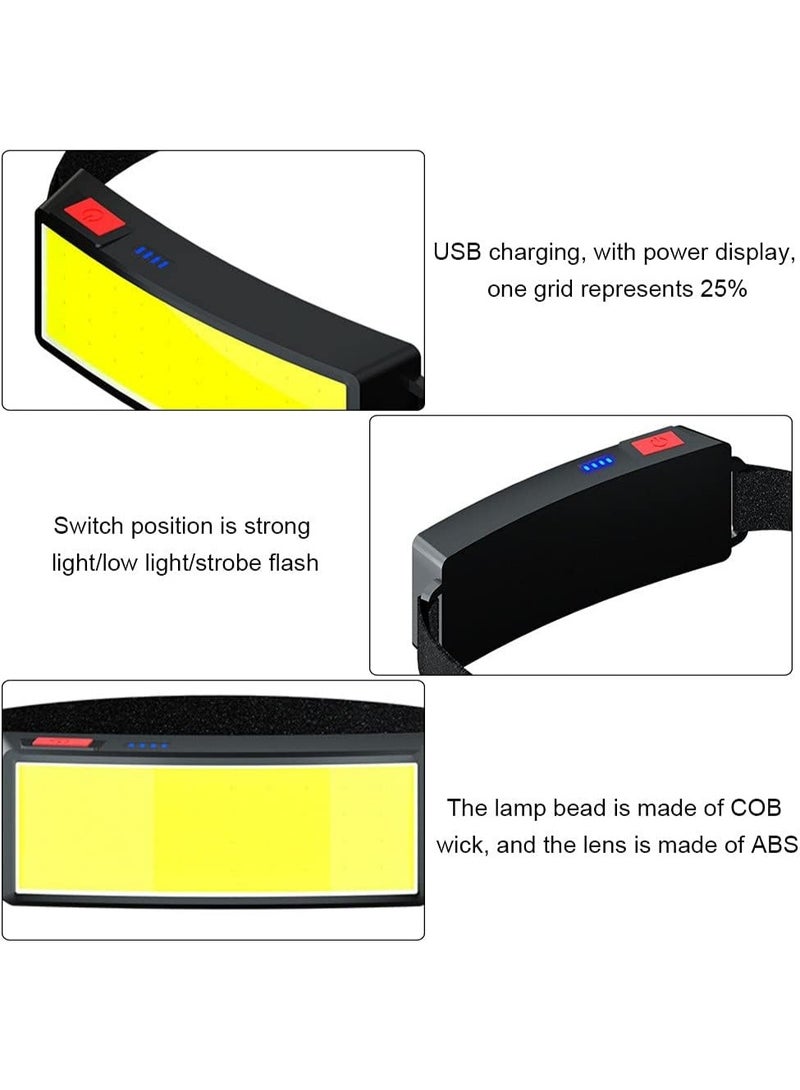 كشاف ليد  قابل لإعادة الشحن، مصباح أمامي COB فائق السطوع يعمل بالبطارية بـ 3 أوضاع  قابل للتعديل ومقاوم للماء يمكن تثبيته على الرأس متعدد الاستخدامات - Image 3