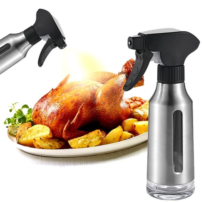 OIL SPRAYER FOR COOKINGSTAINLESS STEEL OLIVE OIL MISTER FOR AIR FRYER BLACK NOZZEL DISPENSER BOTTLES FAT REDUCTION GLASS OIL CONTROL SPRAY POT 635OZ180ML CAPACITY