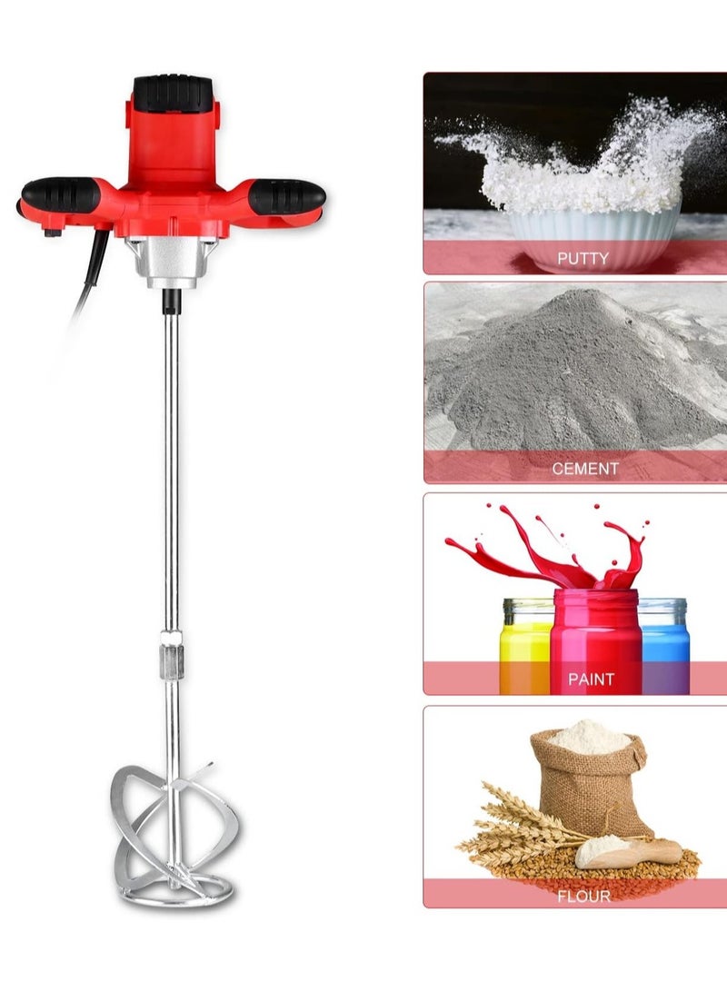 Hi Max M14 Electric Handheld Mortar Mixer 1300W, 2-Handle Heavy Duty Paint & Cement Mixer Drill 220-240V, High-Power Copper Motor with Cooling System, Variable Speed Mixing Paddle for Putty, Grout, Plaster, Concrete & Resin (US/EU Plug) - Image 1