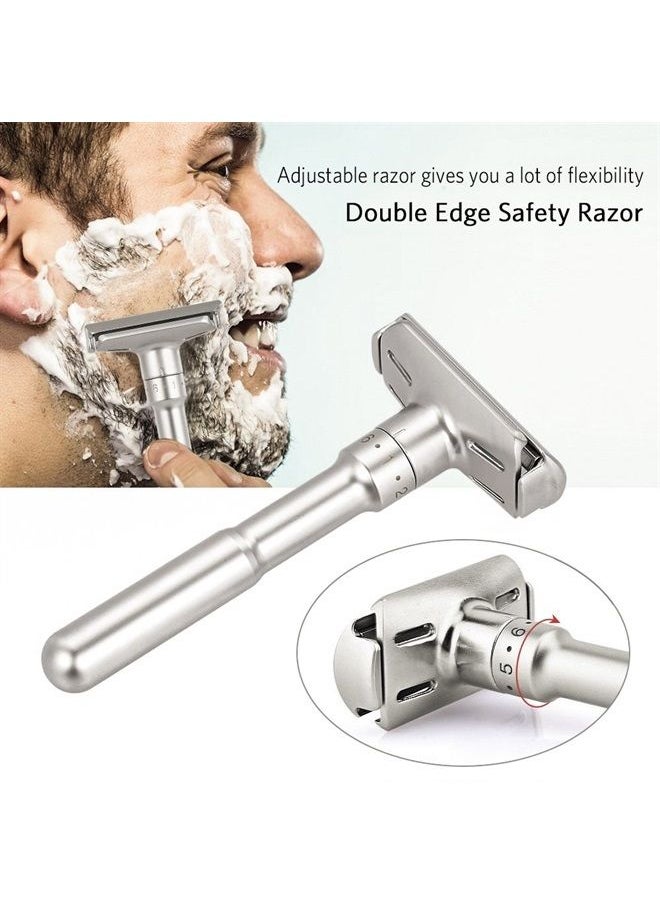 River Lake Travel Double Edge Safety Razor, River Lake RZ700 Long Handle Adjustable Classic Safety Shaver Razor (Razor with Protective Case and Stand) 