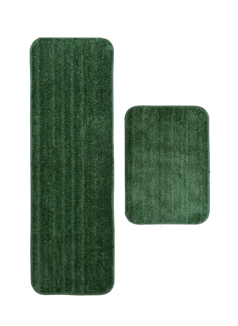 BLENZZA DECO Blenzza Deco Kitchen Bathroom Runner Mat Combo Anti Slip Micro Fiber Set of 2 Green  - Image 2