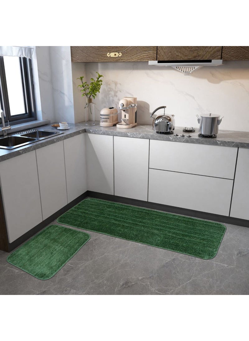 BLENZZA DECO Blenzza Deco Kitchen Bathroom Runner Mat Combo Anti Slip Micro Fiber Set of 2 Green  - Image 1