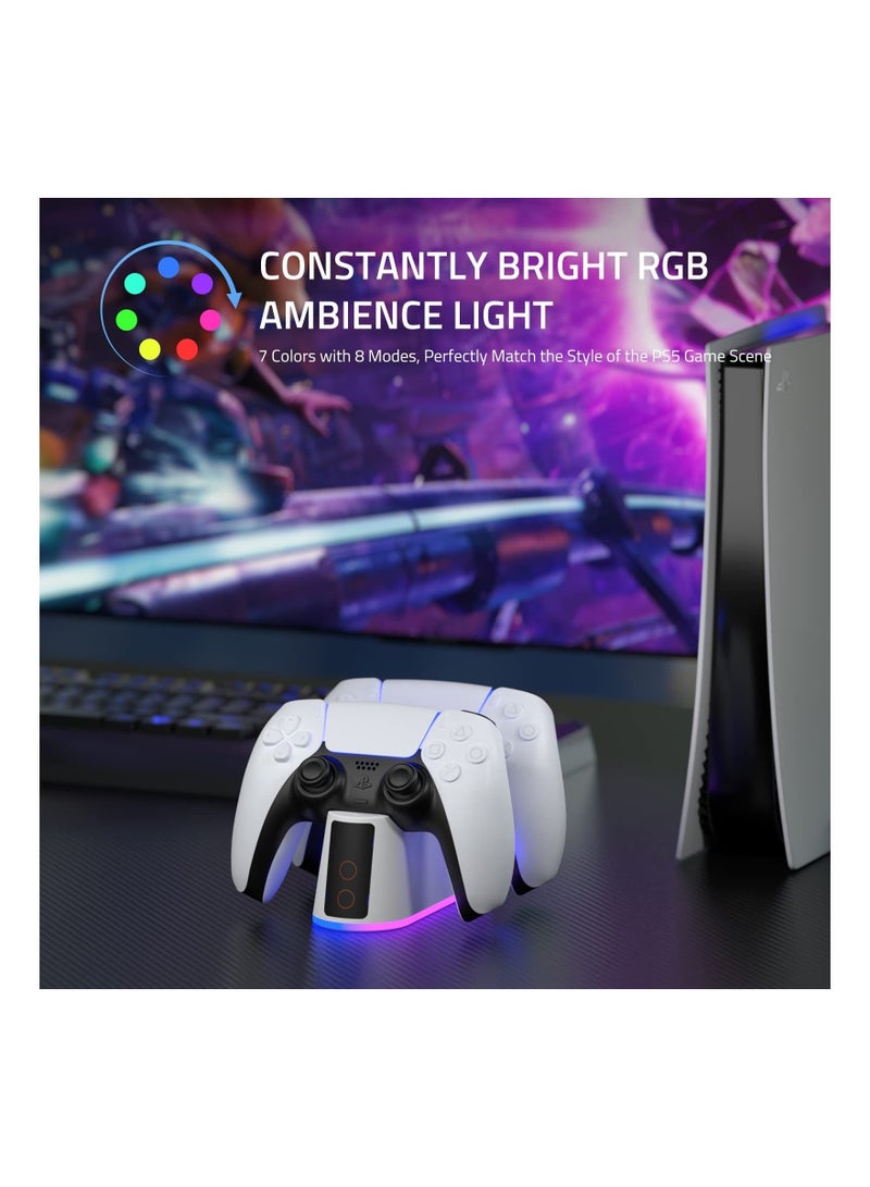 كابتن تيك Charging Station for PS5 Controller, Fast Charging Station with RGB Light Type-C Cable LED Indicator Dual Controller Charging Station for PlayStation 5 Dualsense Controller - Image 2