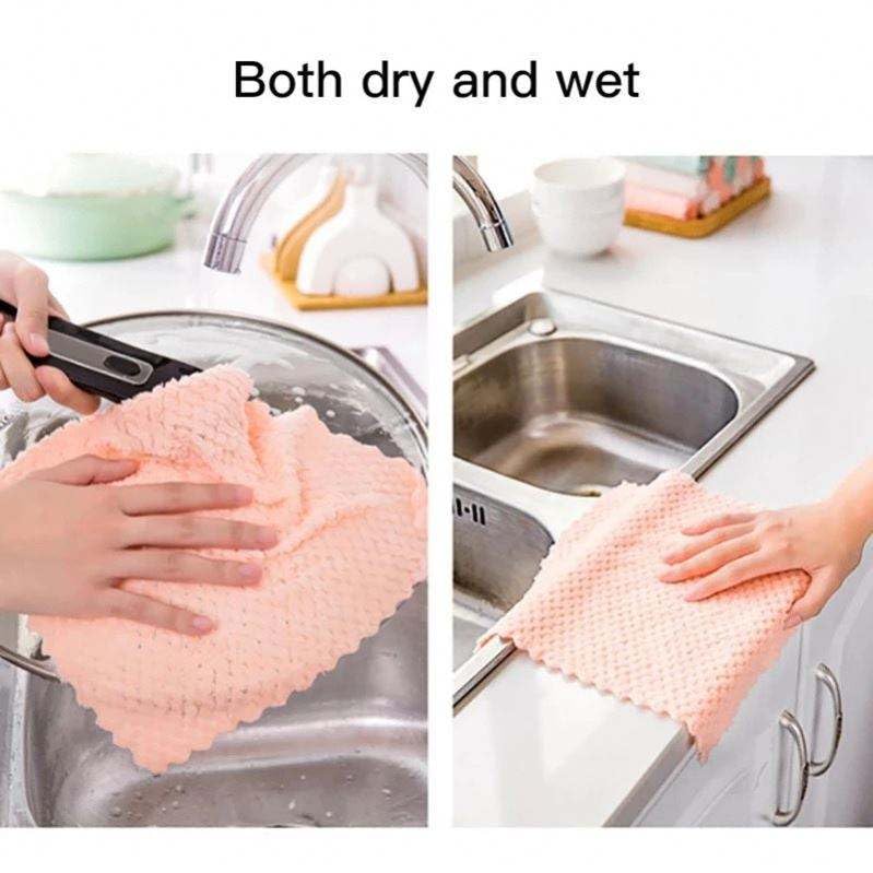 Outlay Home Reusable Microfiber Dishcloth Kitchen Towel Household Cleaning Dish Cloth Non-Stick Oil Washcloth Rags - Pack of 12 - Multicolor - Image 5