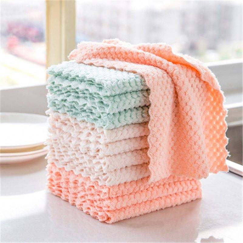 Outlay Home Reusable Microfiber Dishcloth Kitchen Towel Household Cleaning Dish Cloth Non-Stick Oil Washcloth Rags - Pack of 12 - Multicolor - Image 1