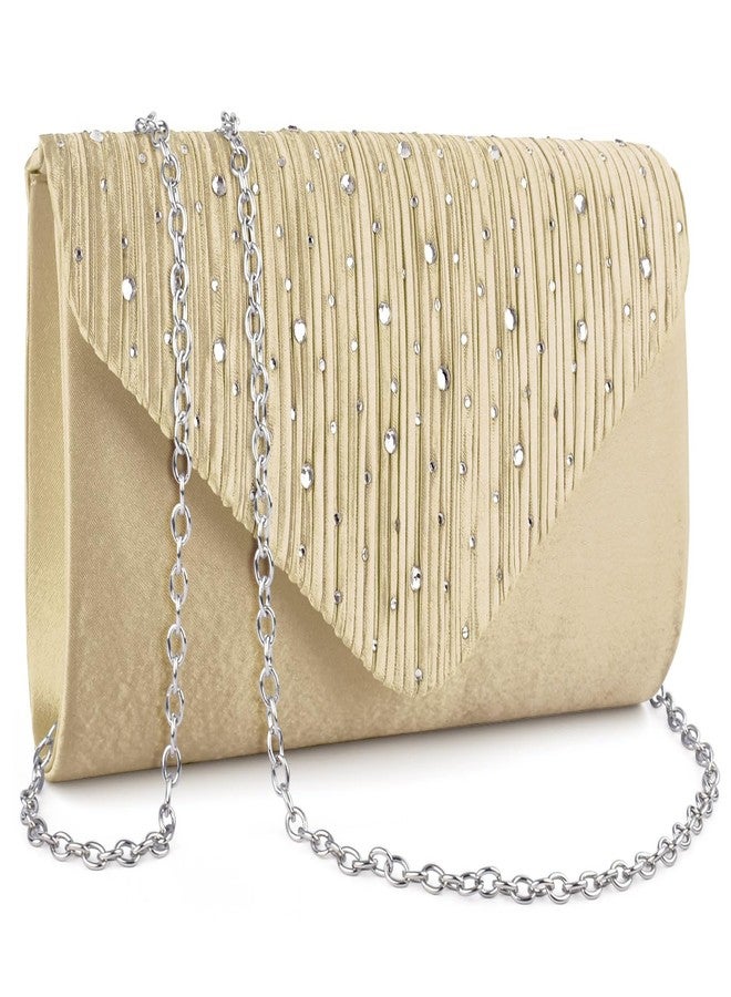 TINDTOP Evening Clutch Purses for Women Handbags for Formal Wedding Party Cocktail Prom Crossbody Shoulder Envelope Bag, A-gold, 8.6 x 4.7 x 2.1 inches - Image 1