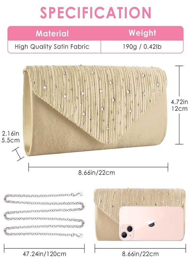 TINDTOP Evening Clutch Purses for Women Handbags for Formal Wedding Party Cocktail Prom Crossbody Shoulder Envelope Bag, A-gold, 8.6 x 4.7 x 2.1 inches - Image 2