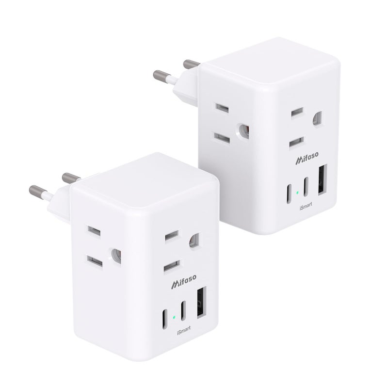 2 Pack European Travel Plug Adapter Mifaso International Power Plug Adapter with 3 Outlets 3 USB Charging Ports2 USB C Type C Plug Adapter Europe Travel Essentials to Spain Italy France