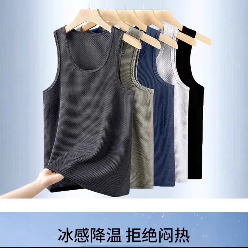 Ice Silk Bamboo Vest Mens Summer Thin Breathable Waistcoat Cool Quick-drying Casual Sports Fashionable Sleeveless Sweater Black  - Image 2