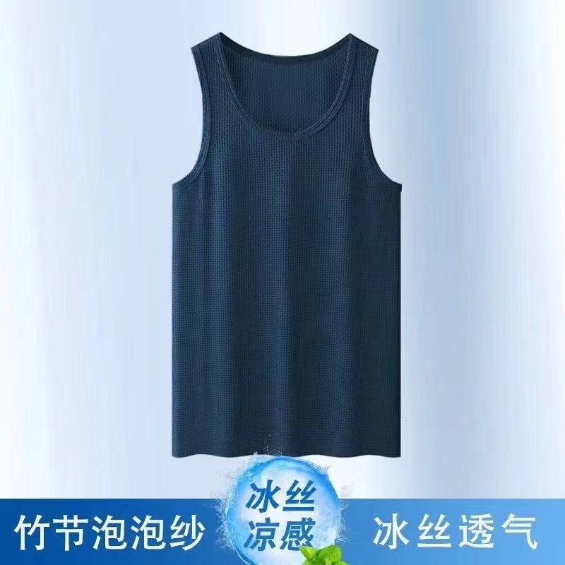 Ice Silk Bamboo Vest Mens Summer Thin Breathable Waistcoat Cool Quick-drying Casual Sports Fashionable Sleeveless Sweater Black  - Image 5