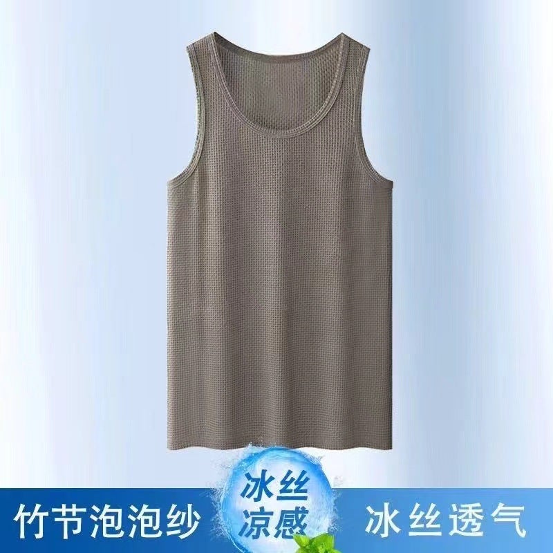 Ice Silk Bamboo Vest Mens Summer Thin Breathable Waistcoat Cool Quick-drying Casual Sports Fashionable Sleeveless Sweater Black  - Image 4