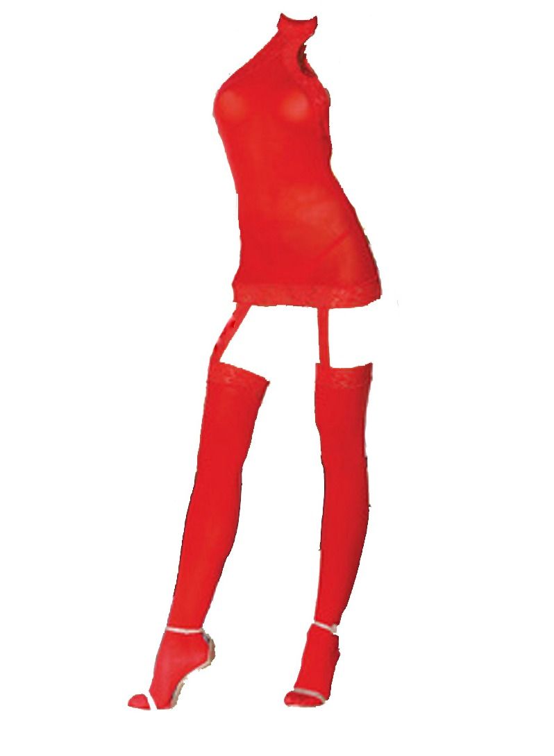 Choker Backless Slim Breathable Soft Lace Gauze Mini Dress Garters And Thong With Gift Stockings - Image 2