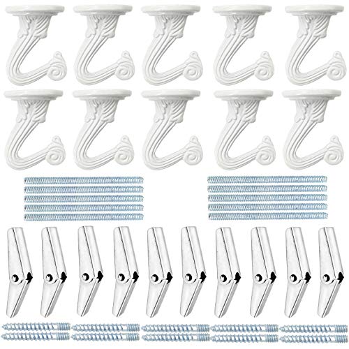 GoodtoU 10 Sets Ceiling Hooks Heavy Duty Swag Hook with Hardware for Hanging Plants Ceiling Installation Cavity Wall Fixing White - Image 1