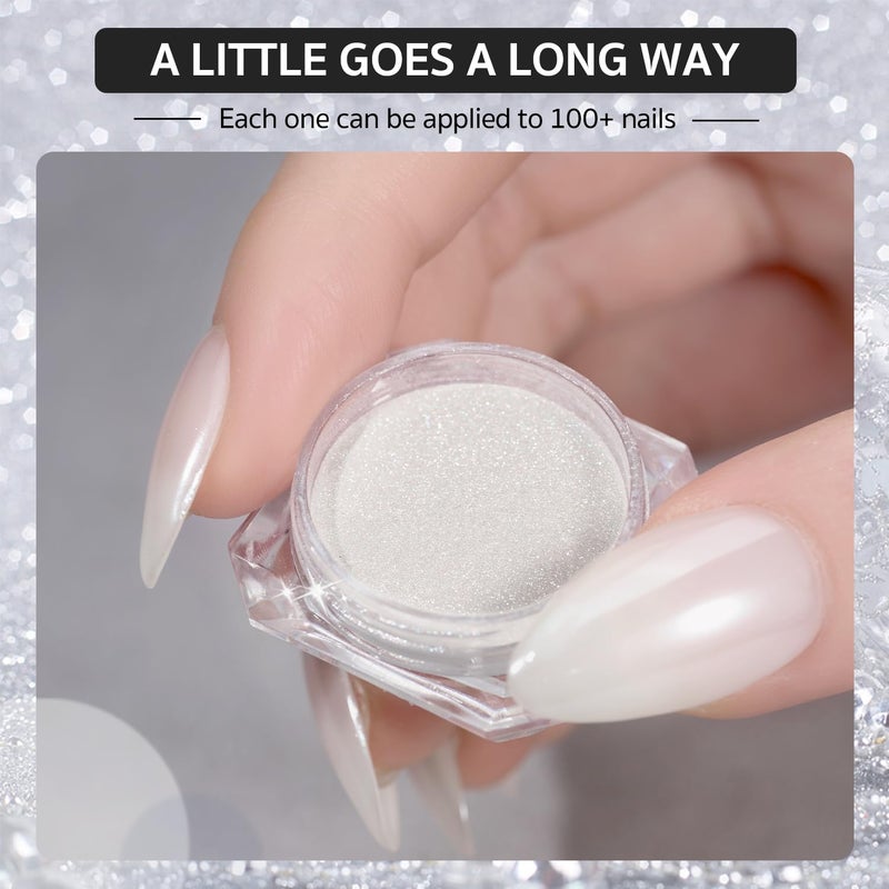 GAOY Chrome Nail Powder, Mirror Effect Pearlescent Shimmer Glitter Pigment Mermaid Aurora Nail Art Decorations, Pearl White - Image 2