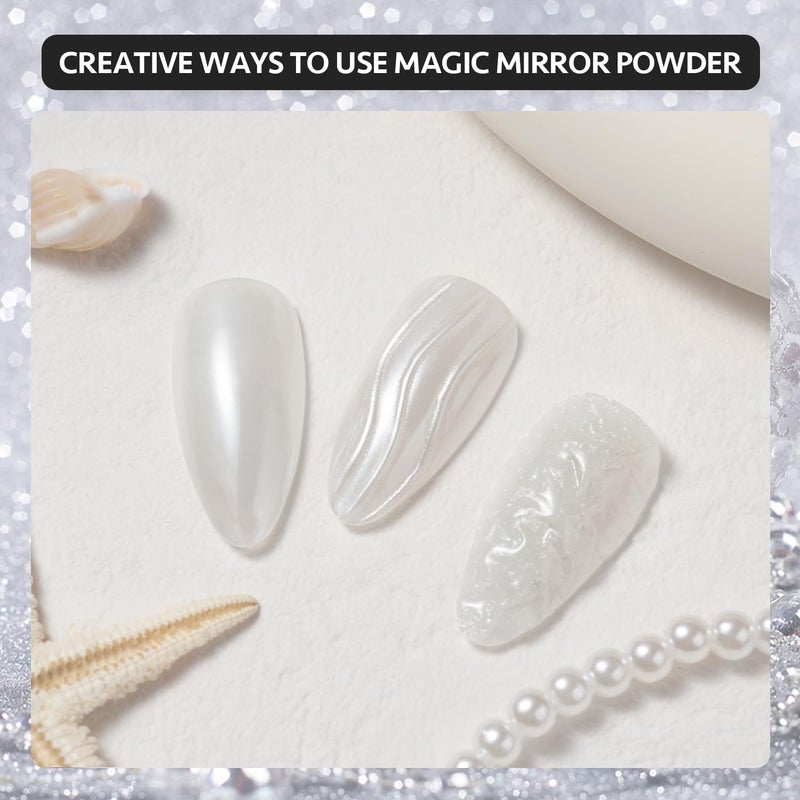 GAOY Chrome Nail Powder, Mirror Effect Pearlescent Shimmer Glitter Pigment Mermaid Aurora Nail Art Decorations, Pearl White - Image 5