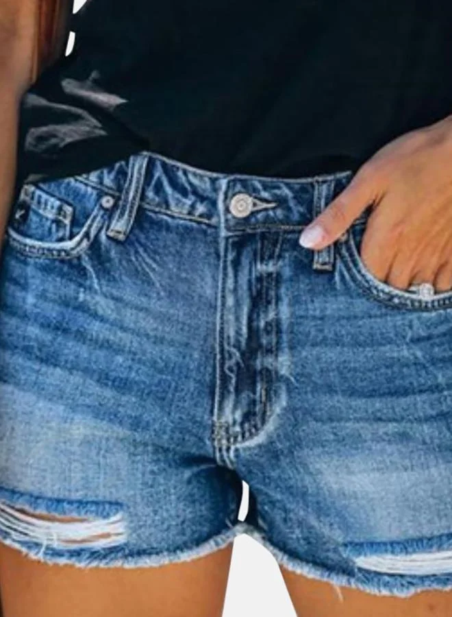 YUNIQEE Blue Solid Denim Shorts